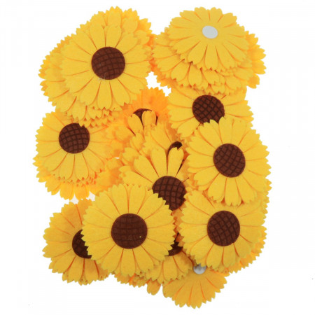 Floarea-soarelui pasla galben/maro cu adeziv 8cm 50/set