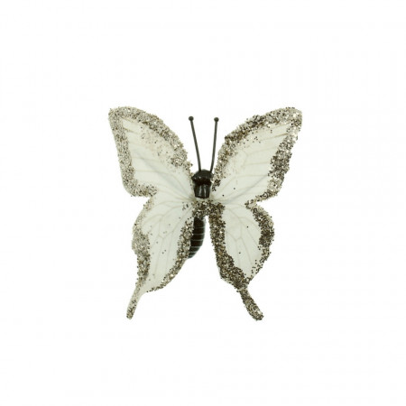 Fluture hartie alb cu sclipici auriu si clips model-2 5,5cm DD56480