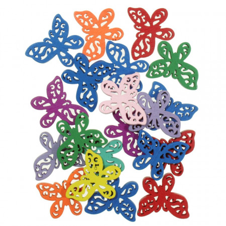 Fluture lemn filigranat multicolor 2,5cm 20/set