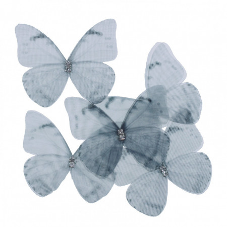 Fluture organza gri cu strasuri 4,6x3,8cm 5/set