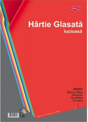 Hartie glasata lucioasa 12 culori 24x34cm 12 file/set Daco HR201