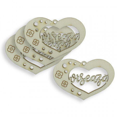 Inima placaj decupat si pirogravat inscriptie viseaza 5x3cm 4/set