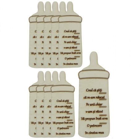 Marturie botez placaj pirogravat biberon 3,5x10cm 10/set