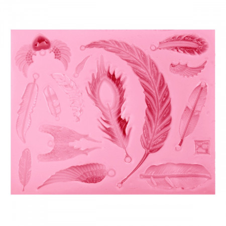 Matrita silicon dreptunghiulara pene si aripi de inger 12,4x10,2x0,8cm 824044 roz/gri