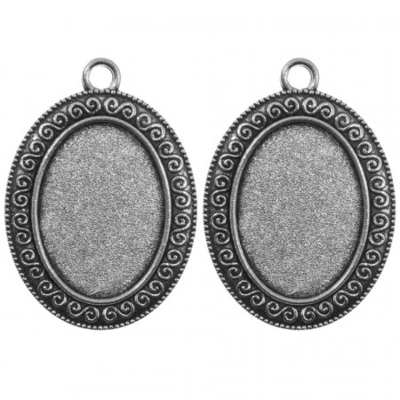 Pandantiv baza argintiu inchis cabochon oval 27x38mm 2/set P34