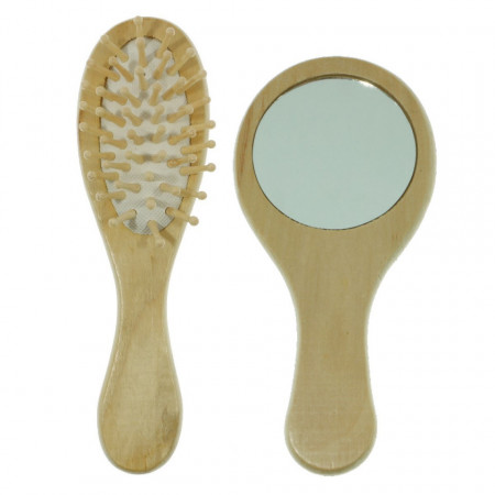 Perie nefinisata lemn natur pentru par + oglinda 15,5cm