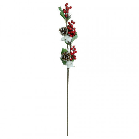 Creanga cu bobite rosii, conuri si floare bumbac 85cm Canea 22CAN17-737