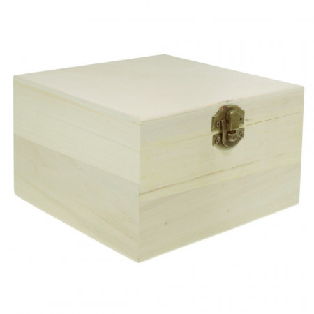 Cutie lemn patrata nefinisata cu inchizatoare clapeta 14x14x9cm C281-01