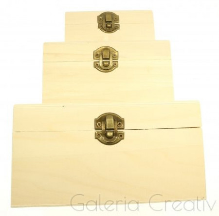 Cutie lemn patrata nefinisata cu inchizatoare clapeta 3/set C281