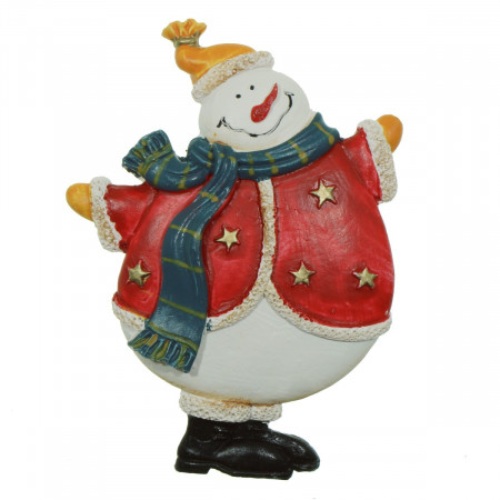 Decoratiune Craciun ceramica om de zapada cu haina rosie si magnet 8x10cm