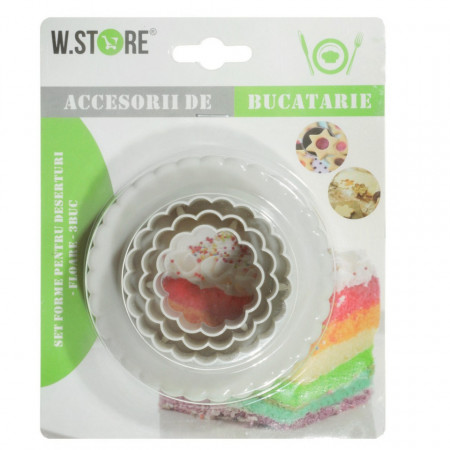Decupator plastic bej nisip forma floare 3,5-8,5cm 3/set 055427