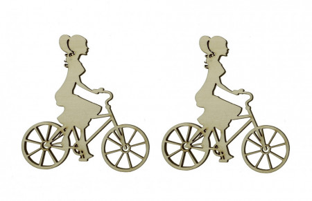 Fata pe bicicleta placaj decupat 10x11cm 2/set