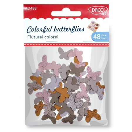 Fluture placaj multicolor 2cm 48/set AD488