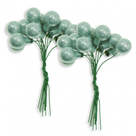 Glob sticla verde lucios 1,5cm cu tija din sarma 2x12/set 70676