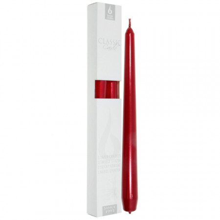 Lumanare conica rosu metalizat 24,5cm 2/set