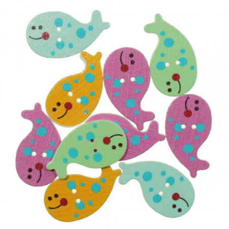 Nasture lemn multicolor balena 3,2x1,8cm 10/set