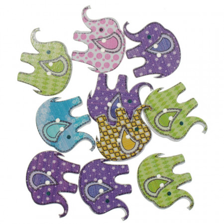 Nasture lemn multicolor elefant 2,9x2,2cm 10/set