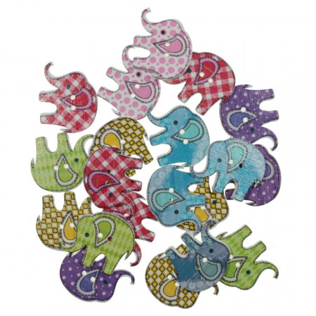 Nasture lemn multicolor elefant 2,9x2,2cm 20/set