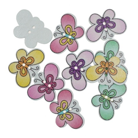 Nasture lemn multicolor fluture 2x3cm 10/set 121687