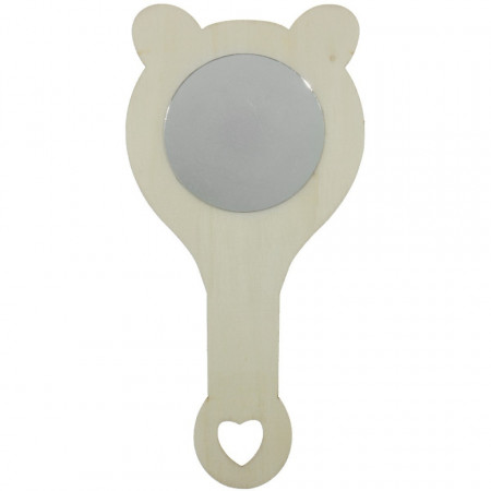 Oglinda rotunda pe suport placaj ursulet cu maner 16,5x8cm