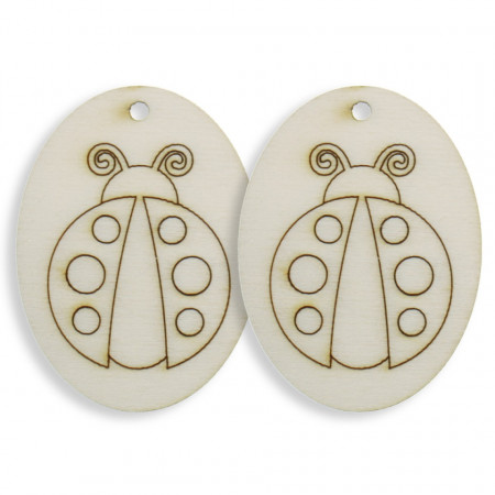 Oval placaj natur pirogravat buburuza, cu gaura 2,9x4cm 2/set
