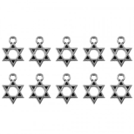 Pandantiv metalic argintiu inchis Steaua lui David 9x12mm 10/set