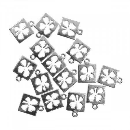 Pandantiv metalic argintiu trifoi 10x13mm 15/set