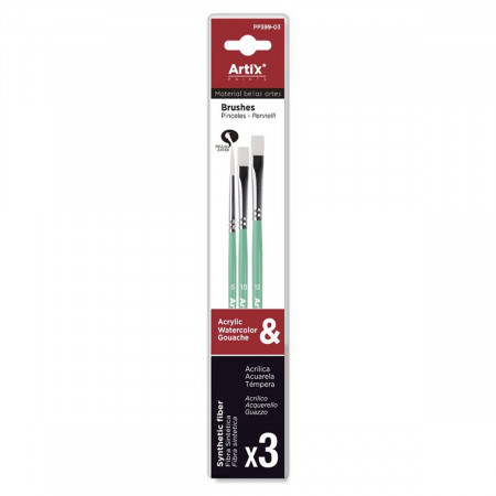 Pensula sintetica varf drept/ascutit coada scurta 3/set Artix 5-10-12 PP399-03