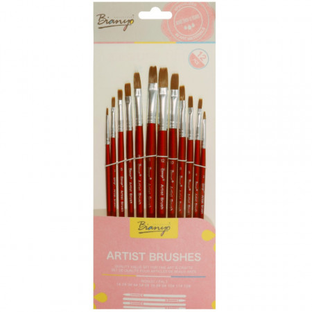 Pensula sintetica varf drept pentru ulei/acuarela 12/set Bianyo 1-12 P745