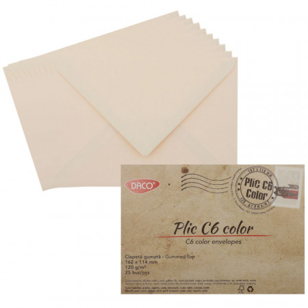 Plic crem cu clapeta gumata C6 11,4x16,2cm 120g 25/set Daco 25/set PC612C