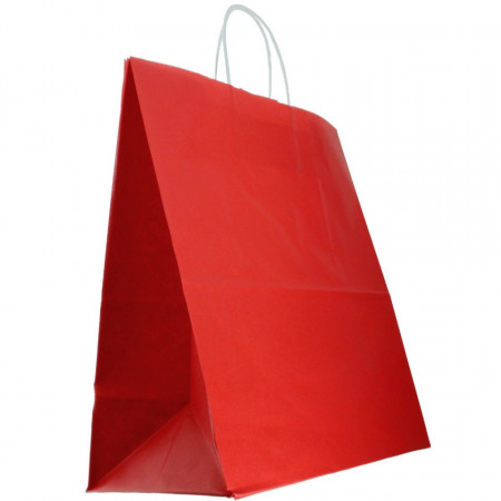 Punga hartie craft rosie interior alb maner rasucit 32x17x38,5cm CMRKACOL32