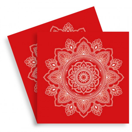 Servetel Mandala alba pe fond rosu 33x33cm 2/set 13315166