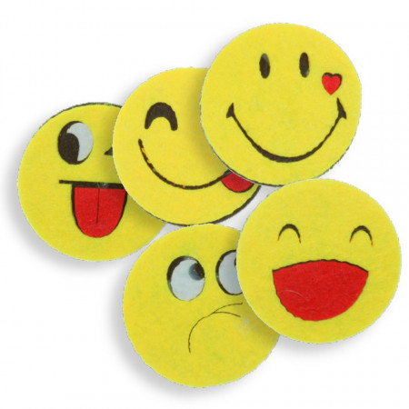 Smiley face pasla galben cu negru diverse modele 5cm 5/set