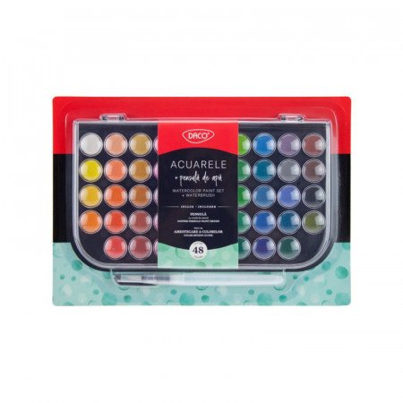 Acuarele 48 culori x 2,3cm cu pensula cu rezervor/set Daco AR480
