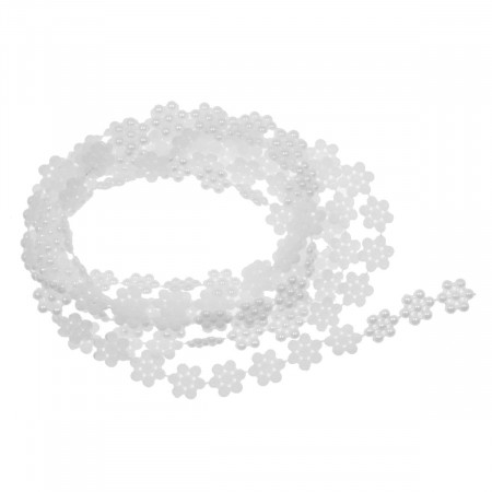 Banda decorativa cu flori din perlute albe 1cm x 1,5m