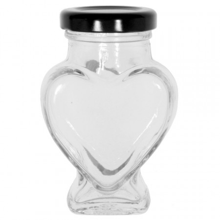 Borcan sticla forma inima 100ml cu capac metalic (106)
