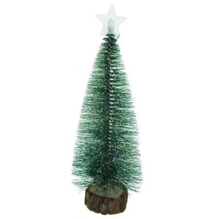 Brad sarma verde nins cu suport lemn si instalatie multicolora 21cm