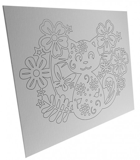 Carton panzat predesenat - Pisica si flori 24x30cm
