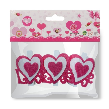 Clestisor lemn inima pasla 4,5x4,3cm 3/set B9-24 roz fucsia/alb