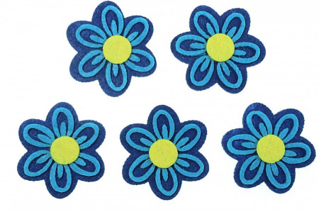 Floare pasla albastru/bleu cu adeziv 5cm 5/set