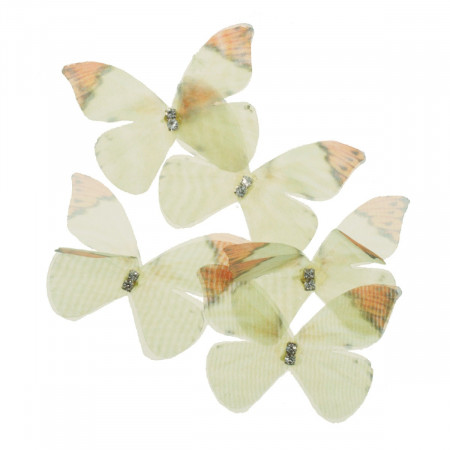 Fluture organza galben cu strasuri 4,5x3,2cm 5/set