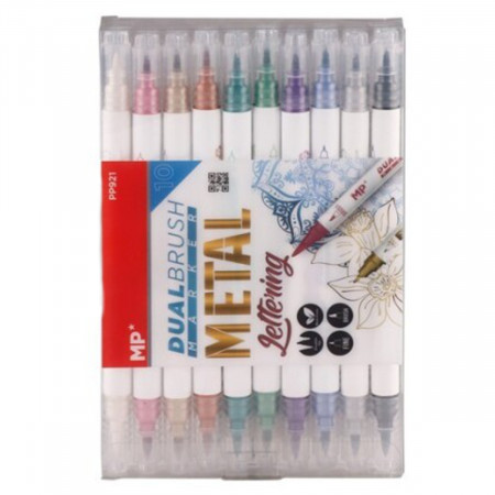 Marker metalizat 2 capete varf rotund/pensula 10 culori/set MP PP921
