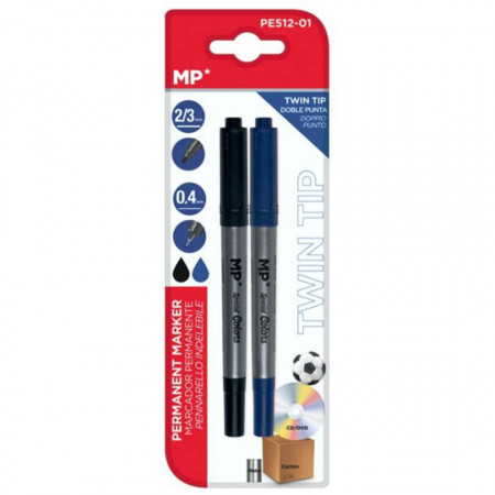 Marker permanent 2 capete varf 0,4mm si 2-3mm pentru CD/DVD 2/set MP negru, albastru PE512-01