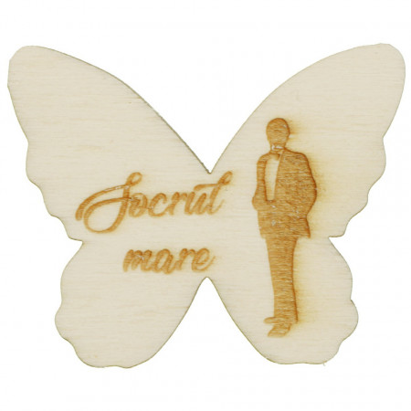Marturie nunta fluture placaj gravat -Socrul mare- 4,5x5,5cm