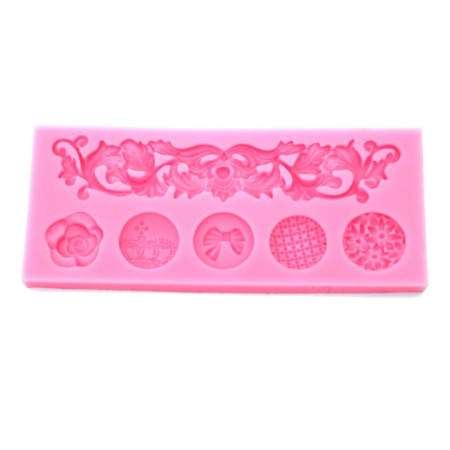 Matrita silicon ornament si 5 modele cabochon 5,8x13,8x0,10cm 825370 roz