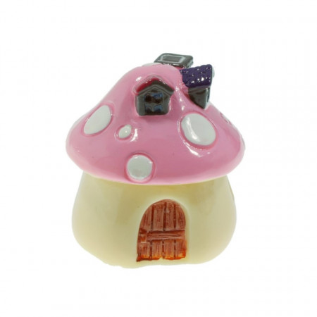 Miniatura casuta din rasina forma ciuperca cu acoperis roz 1,8x1,5cm 389571
