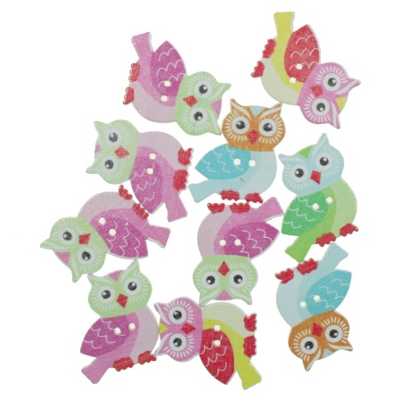 Nasture lemn multicolor bufnita 2,2x2,8cm 10/set
