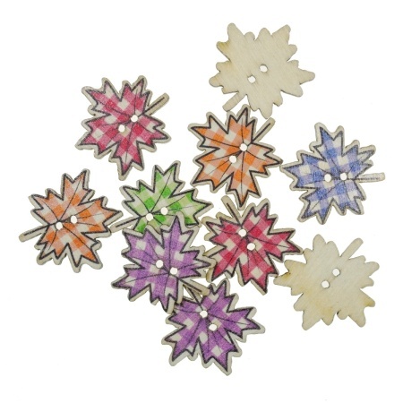 Nasture lemn multicolor frunza artar 2,5x2,6cm 10/set 121818