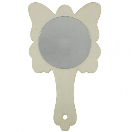 Oglinda rotunda pe suport placaj fluture cu maner 14x8cm