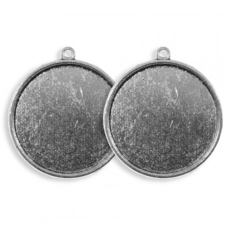 Pandantiv baza argintiu inchis cabochon rotund cu fata dubla 33x36mm 2/set P56